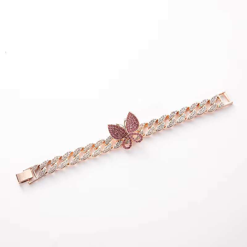 DHcollection 2025 Hip Hop Iced Pink Dia Cuban Chain Butterfly Men's and Women's Bracelet