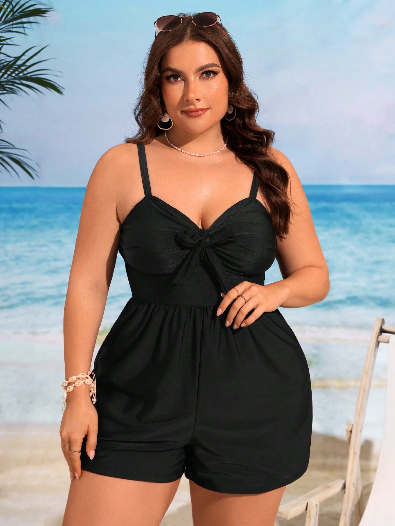 Women 2025 Plus Size Swimsuits with Brief Tankini Bathing Suit Tie Front Ruched Padded Swim Wear with Pockets