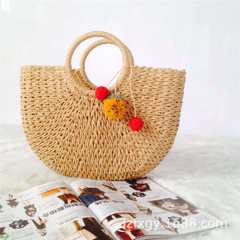 Handmade Beach Bag Grass New Versatile Women's Leisure Round Bucket Grass Woven Bag, Vacation Beach Bag Kq2