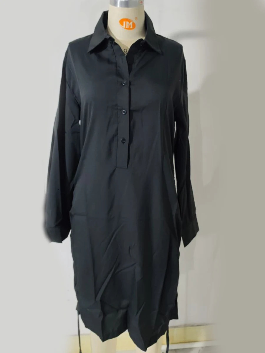 4XL 5XL LW Plus Size Spring and Summer Swing Door Collar Brushed Shirt Dress Plain Long Sleeve Tight Mini Tank Top 250407