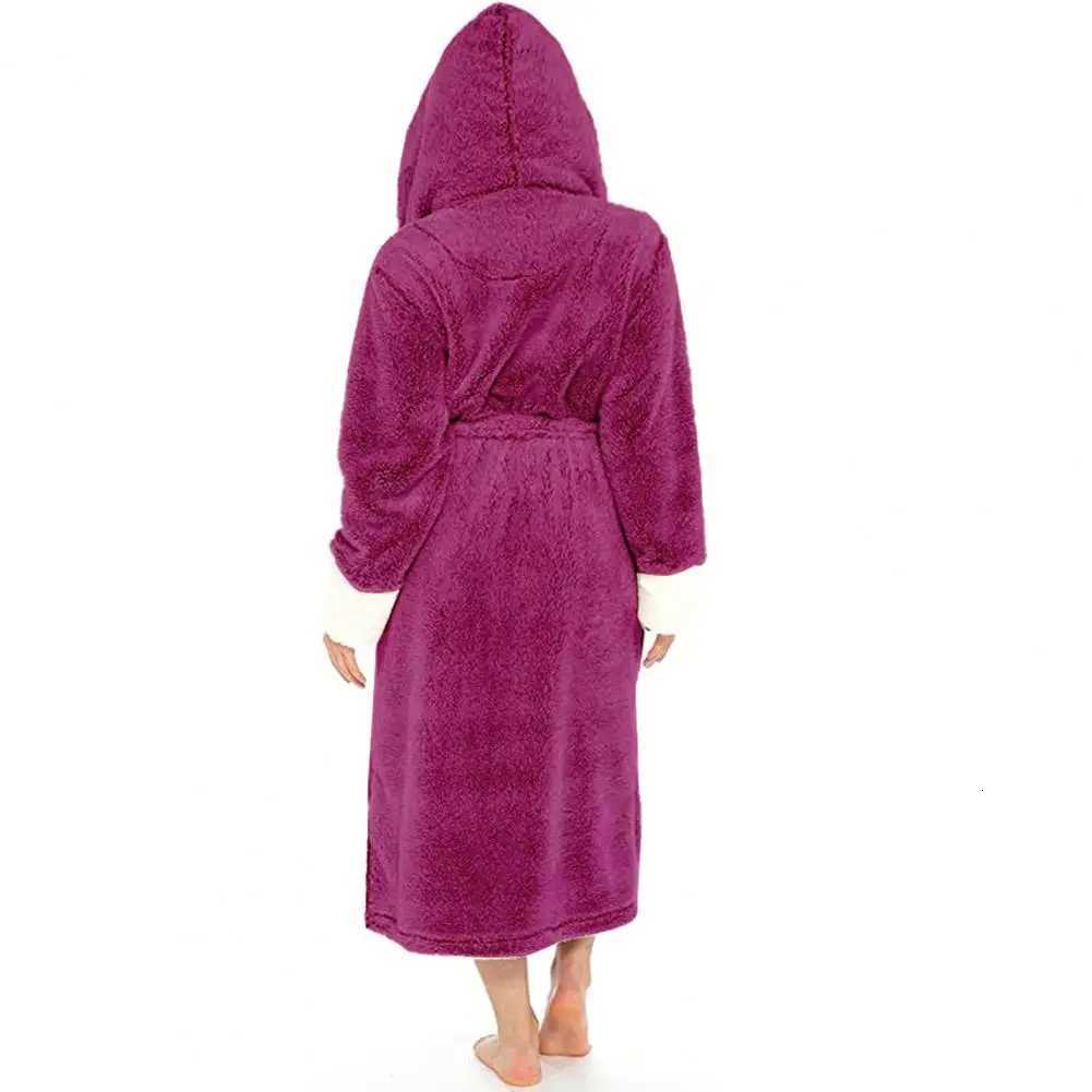 Women Bathrobe Plush Thicken Hooded Nightgown Autumn And Winter Warm And Comfortable Long-sleeved Robe Homewear Home Bath Robe C251115