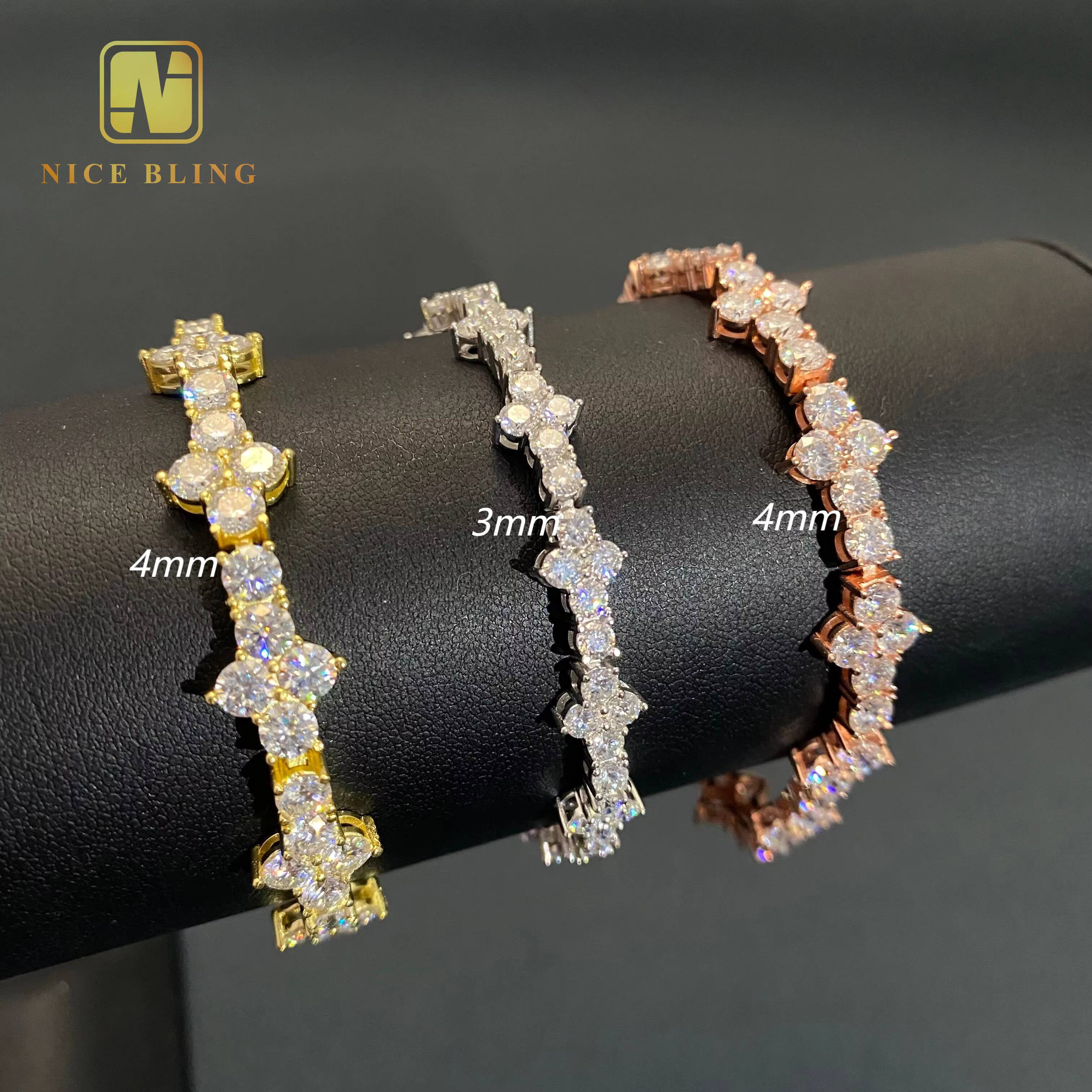 4mm Tennis Chain Wholesale Price 925 Sterling Silver Hip Hop Jewelry Necklace Iced Out VVS Moissanite Diamond Cross Tennis Chain