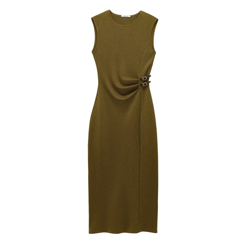 Womens Spring 2025 Olive Green Midi Dress Debuts and Elegant 250324