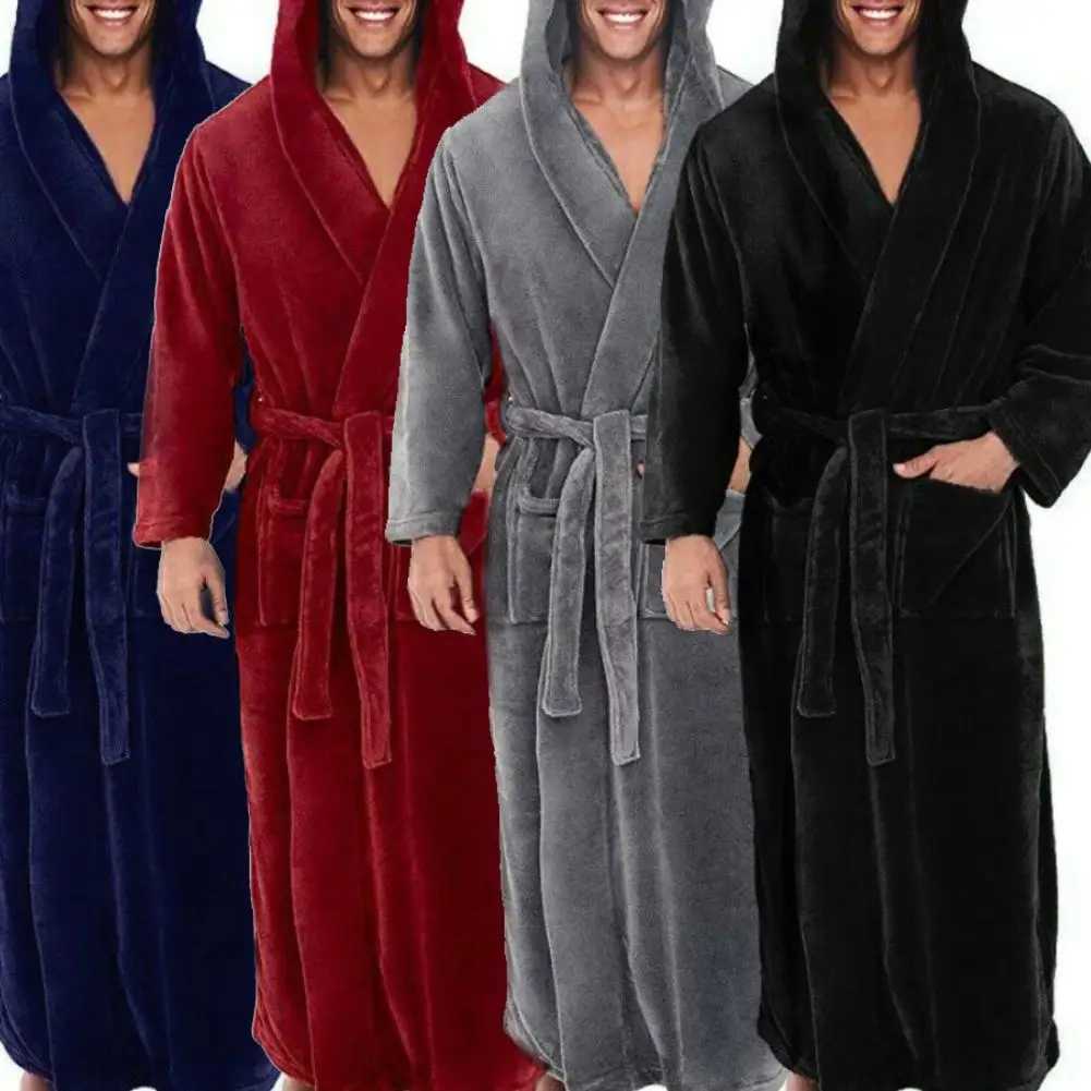 Winter Men Robes Soft Fleece Pockets Long Bath Robe Warm Male Bath Robes Coat Home Gown Sleepwear 2021 C251115