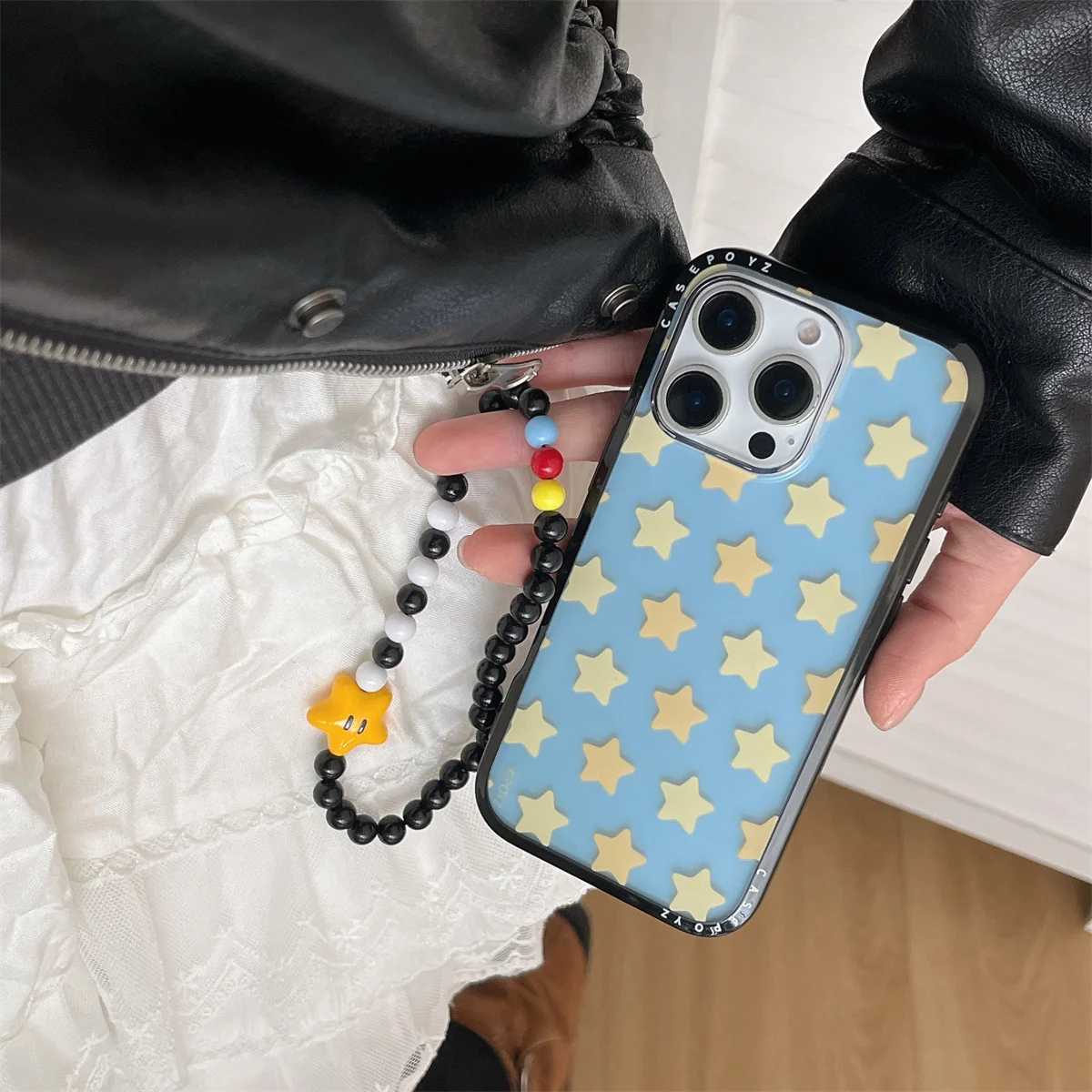 Cute new yellow five-pointed star bracket lanyard Phone Case For iPhone 16 15 14 13 Pro Max fundas iphone 15 case Protective J251202