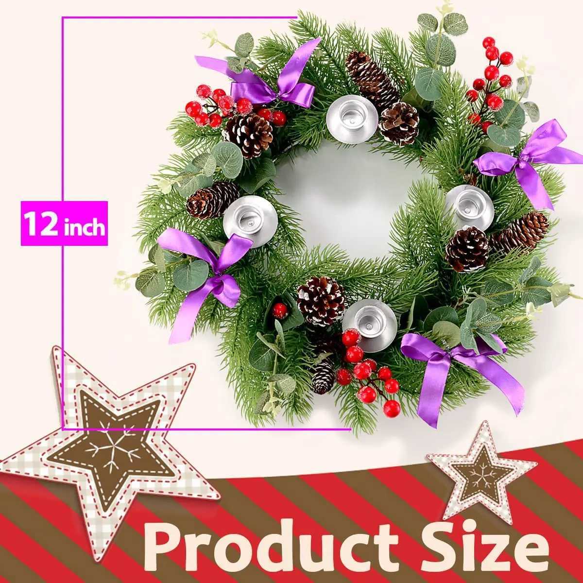 Ribbon Christmas Wreath Window Door Hanging Christmas Candle Holder Garland Candle Cup Christmas Rattan DecorationM251115