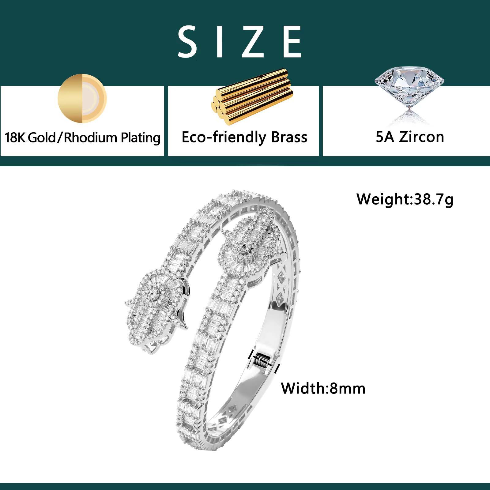 HipHop Retro Cool Trend Hand Jewelry Chains Mens Fashion Wrap Bracelets with Zircon Palm Personalized Hand Fatima Bracelets