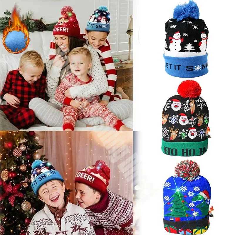 Cute Light Up Christmas Hat Flashing Led Snowman Winter Warm Color Knitted Cap Christmas Gift For New Year Xmas Party Decoration Y251115
