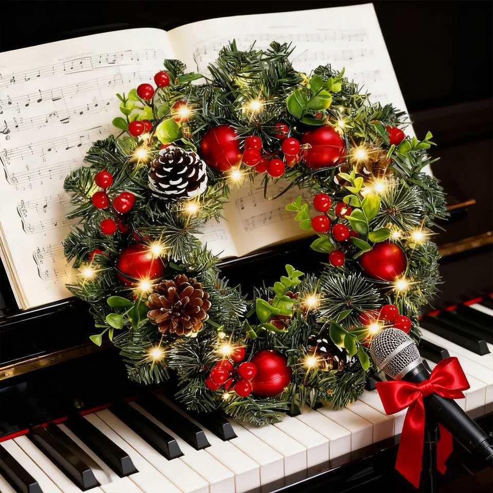 House Red Garland Christmas Decoration Entrance Door Ornament LED PVC Fruit Christmas Wreath Window Door Wall Home Decor GiftsM251115