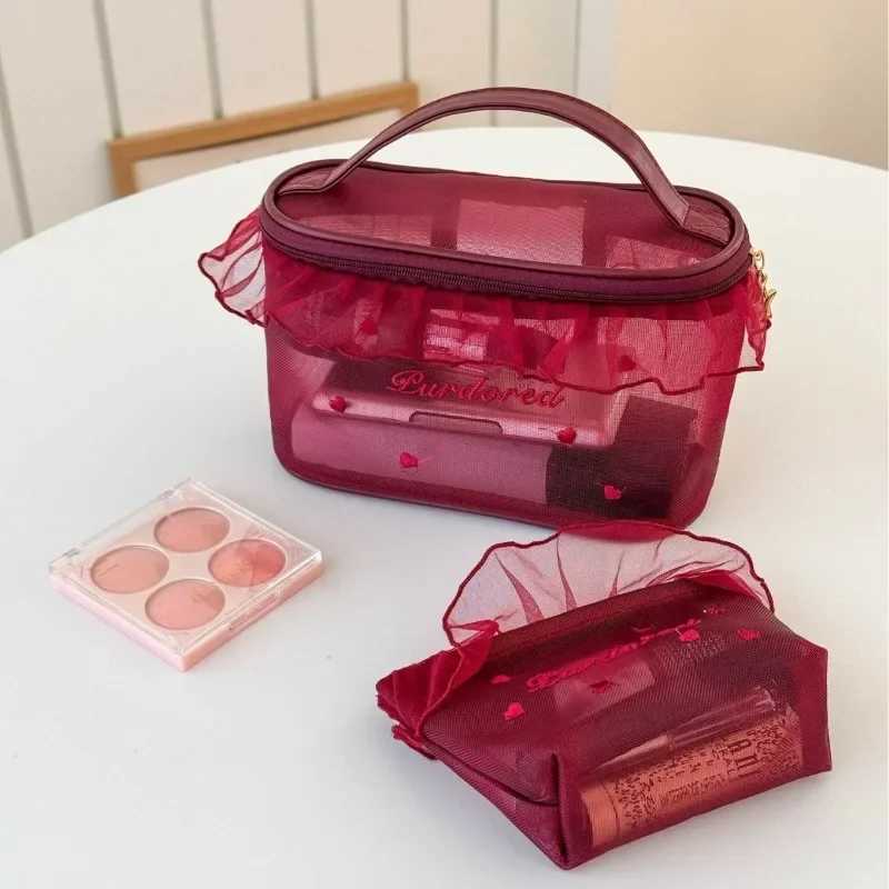 Student Transparent Mesh Pencil Box Ins Travel Cosmetics Organizer Womens Makeup Bag Lipstick Makeup Brush Storage BagXJ250415