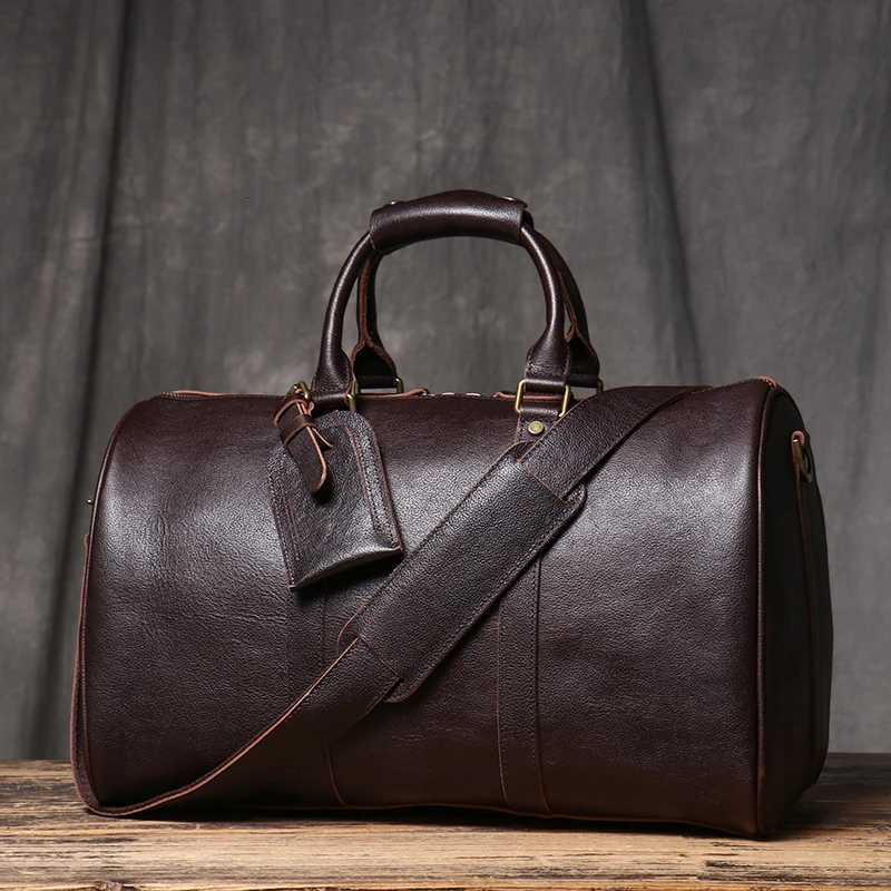 Vintage Mens Travel Bag Classic Business Messenger Bag Head Layer Cowhide Weekender Gym Bag Leather Handbag for Husband GiftW251115