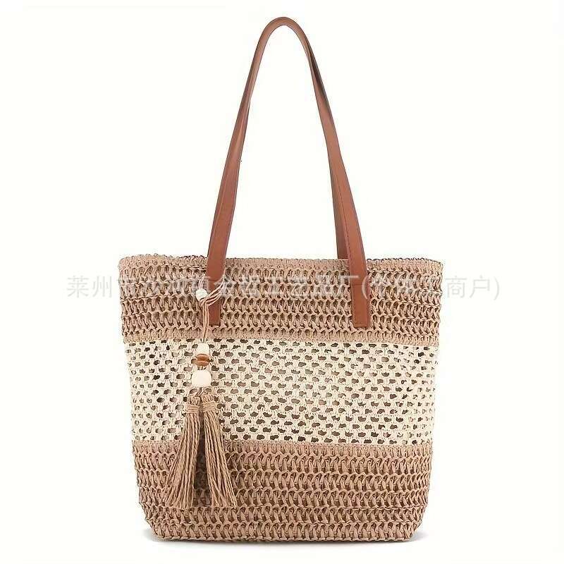 Handmade Beach Bag New Fashion Hollow Shoulder Straw Versatile Handheld Woven Casual Women's Beach Bag Kq2