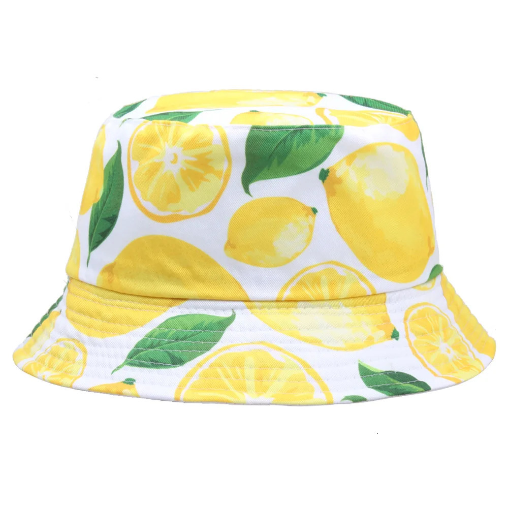 Lemon Pineapple Cherry Printed Bucket Hats Sun Panama Caps For Women Men Girls Beach Fishing Cotton Fruits Fisherman Hat 250414