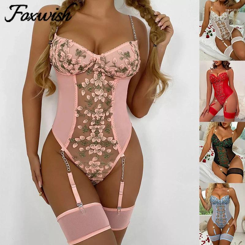Bras Sets Sexy Lingerie For Women Lace Bodysuit Erotic One Piece Open Bra Crotchless Teddy Dress Sex Lenceria