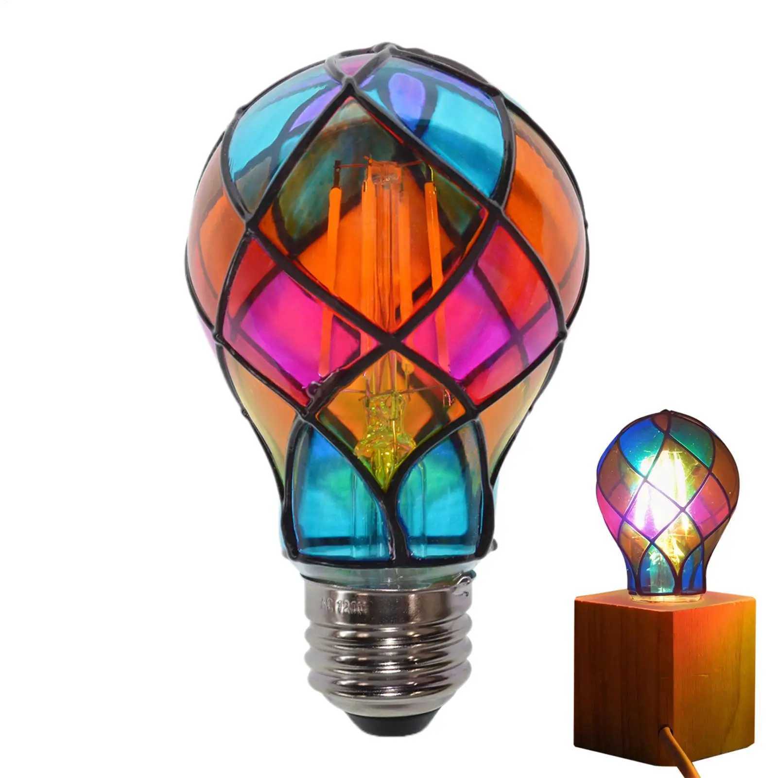 Stained Glass Light Bulb E26 4W 120V LED Colored Lightbulb Romantic Lighting for Halloween Party Festive Bedside Lamp Indoor C251115