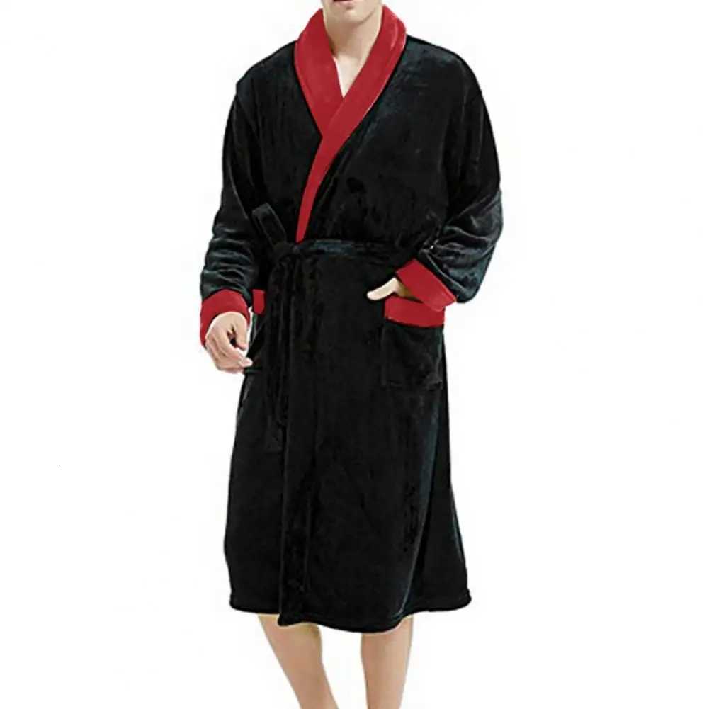 Men Women Bathrobe Mens Winter Plush Coral Fleece Nightgown with Tie Waist Pockets Cozy Homewear Robe for Great Water C251115
