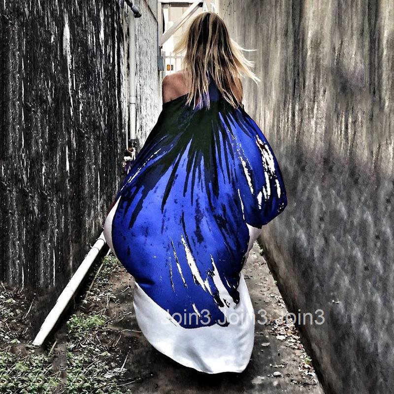 2025 Spring New Slant Shoulder Casual Sexy Beach Vacation Big Display Digital Printed Dress