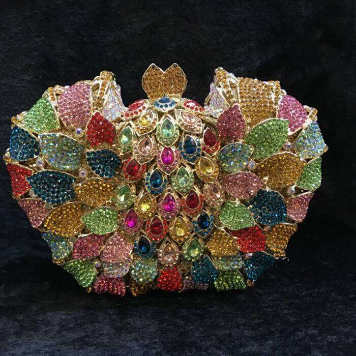gold Crystal Diamond Evening Bag multi colour Metal Hard Case Minaudiere Handbag Purse Wedding Party Clutch wallet messenger bag