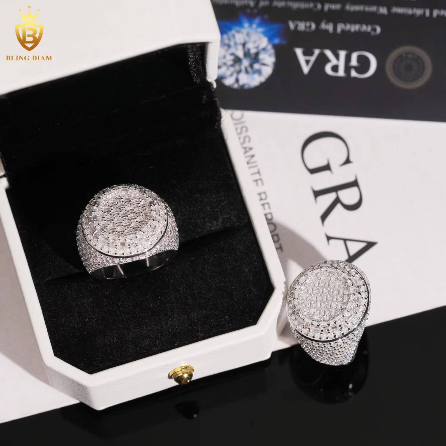 Rapper Hip Hop Custom Iced Out Men Ring VVS Moissanite 925 Sterling Silver Rings Diamond Jewelry Ring