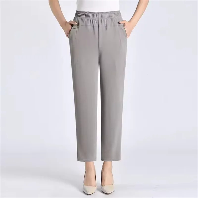 6XL 7XL 8XL womens summer pants plus size elastic high waist casual nine for middleaged and elderly women straight mom 250414