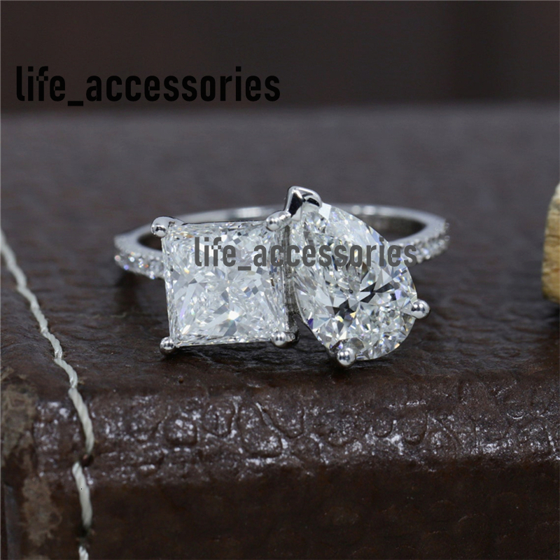 Jewelry 18K White Gold 1.0 Carat Pear And Princess Fashion Design Lab Grown Diamond Engagement Ring For Women Real Gold Wedding Ring