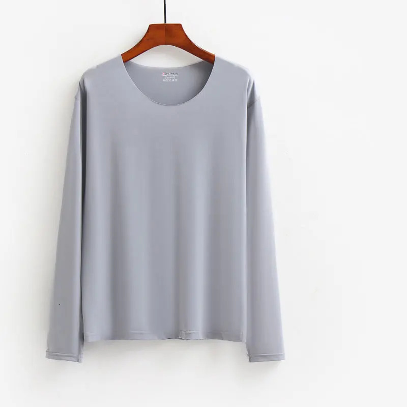 Large mens underwear seamless thin ice silk solid color transparent Tshirt long sleeved summer top 250407