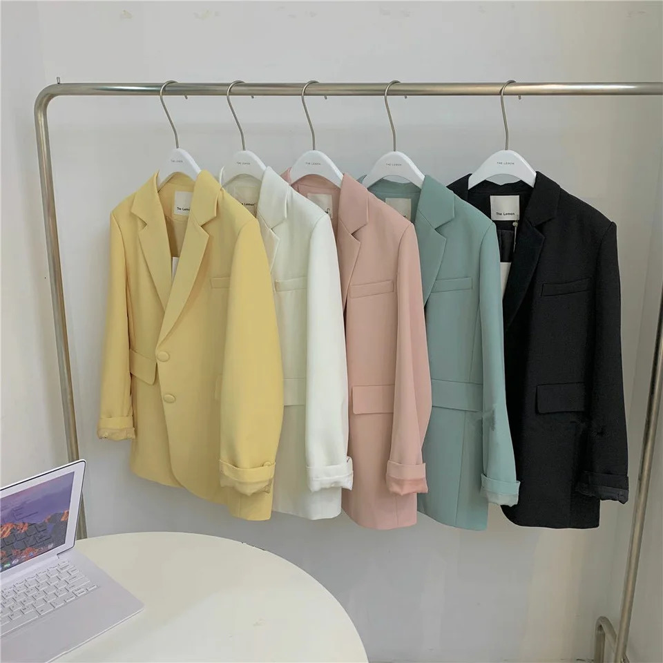 Seoulish autumn pink womens jacket single chest jacket fashionable retro oversized elegant office top pocket 250415