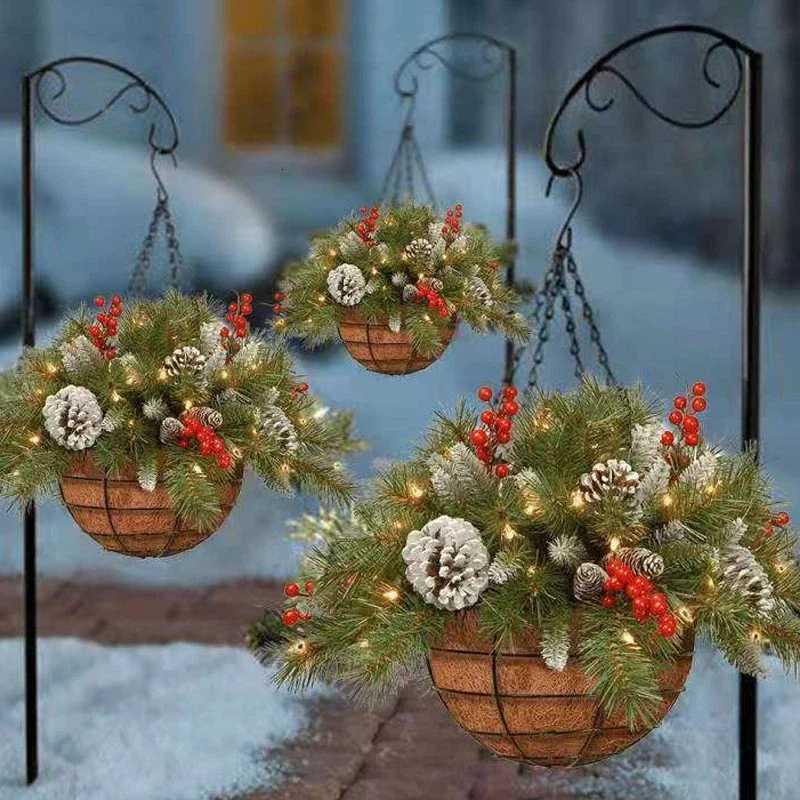 Hanging Flower Basket Realistic Christmas Decoration Wreath Pine Cone Wreath Fire-Resistant Christmas Basket Wreath For IndoorM251115