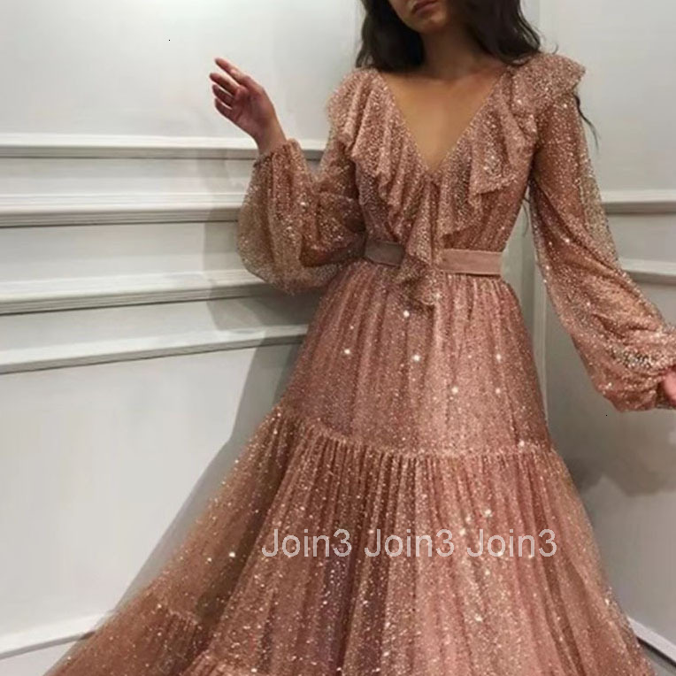 2025 Spring/summer New Womens Dress Sexy Long Sleeve V-neck Sandalwood Evening Dress Long Dress