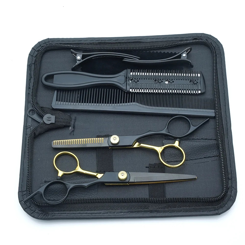 Professional Black Gold Barber Shears - Hair Thinning Detachable Scissors Kit with Accessories for SalonHome Use 250414