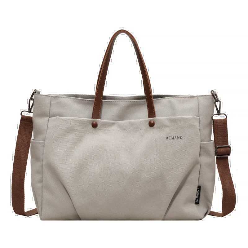 Canvas solid color casual cross body bag large capacity simple womens shoulder bag 2024 high-quality womens bag W250415