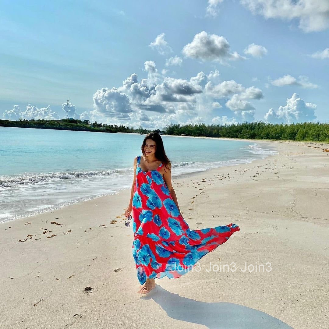 2025 Summer New Womens Dress Bohemian Printed Sleeveless Strap Skirt