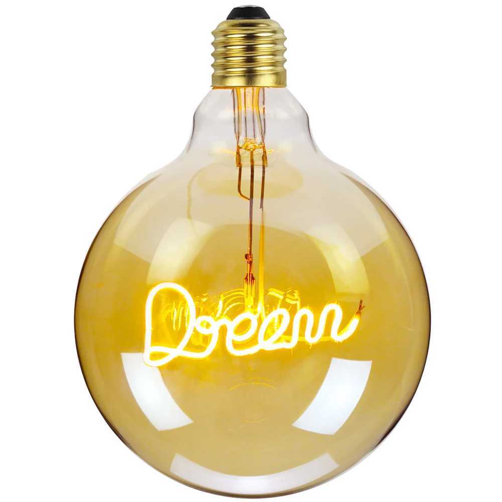 TIANFAN G125 LED Edison Bulb with Alphabet Love Home Dream E27 Screw Base Dimmable Amber 110v 220v for Decorative Lighting C251115
