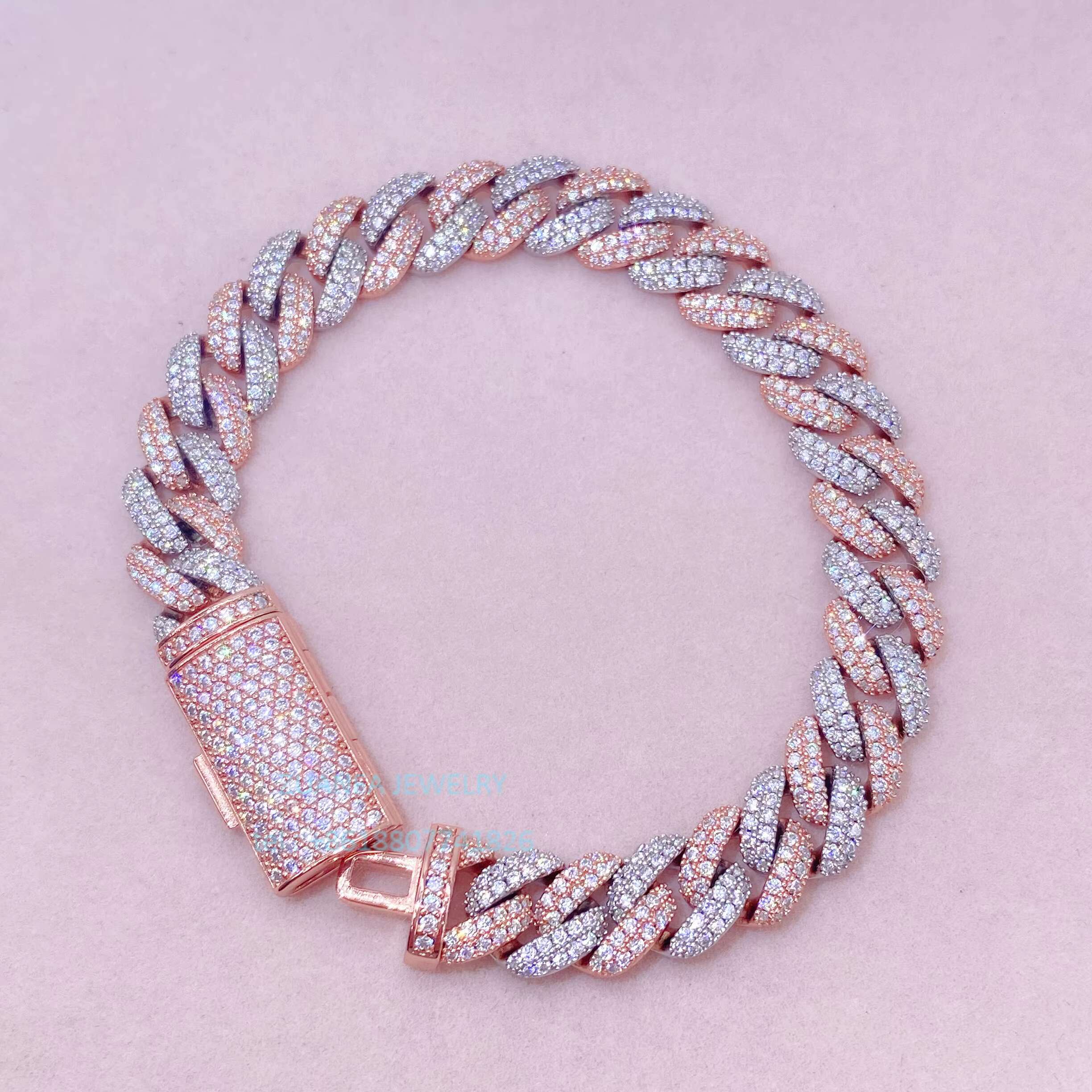 Rose Gold 2 Tone Vvs Moissanite Diamond 10mm Thick Sterling Silver Cuban Link Chain Bracelet