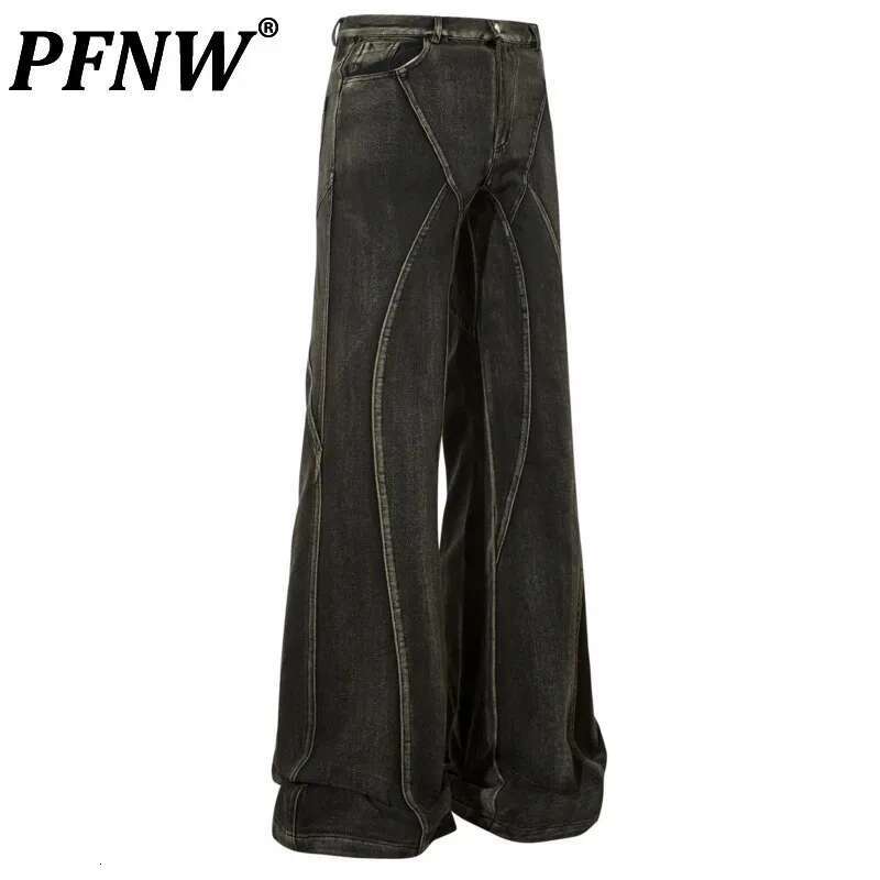 American Spliced Jeans Men's High Street Washed Split Design Denim Pants Loose Boot Cut Bottom 2025 Spring Chic New 28W4044