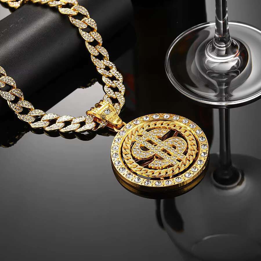 DHcollection Iced Gold Pendant Necklace Cuban Chain Hip Hop Jewelry