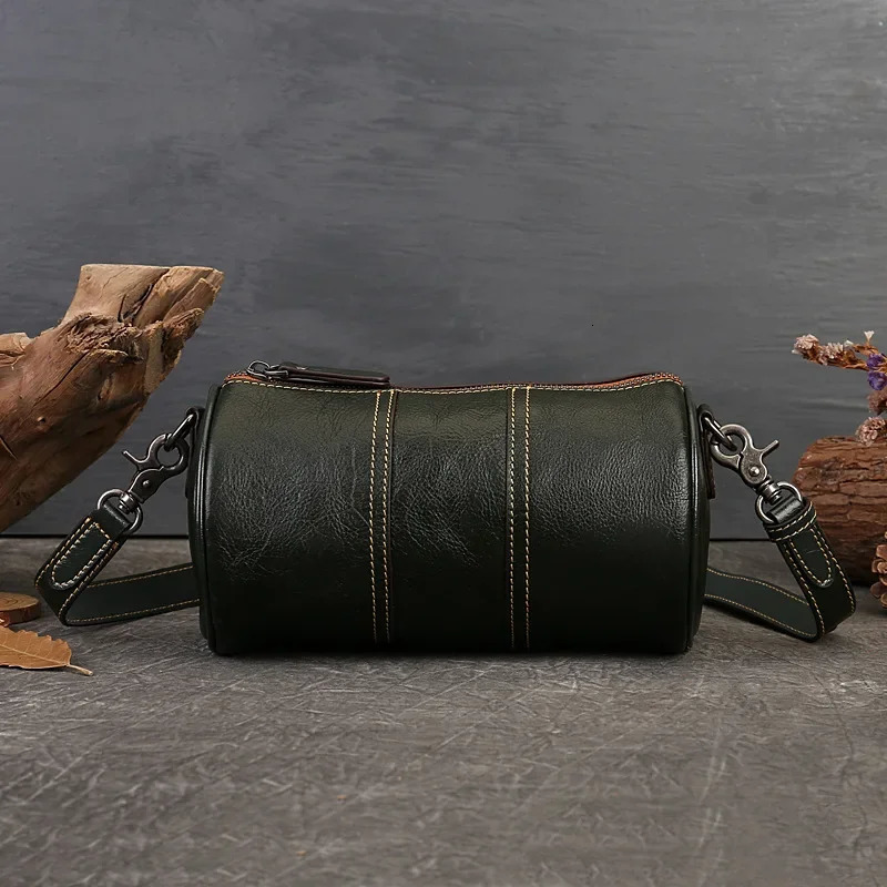 Shoulder bag cylindrical womens bag cow leather cross body large capacity retro ethnic style column bag 250410