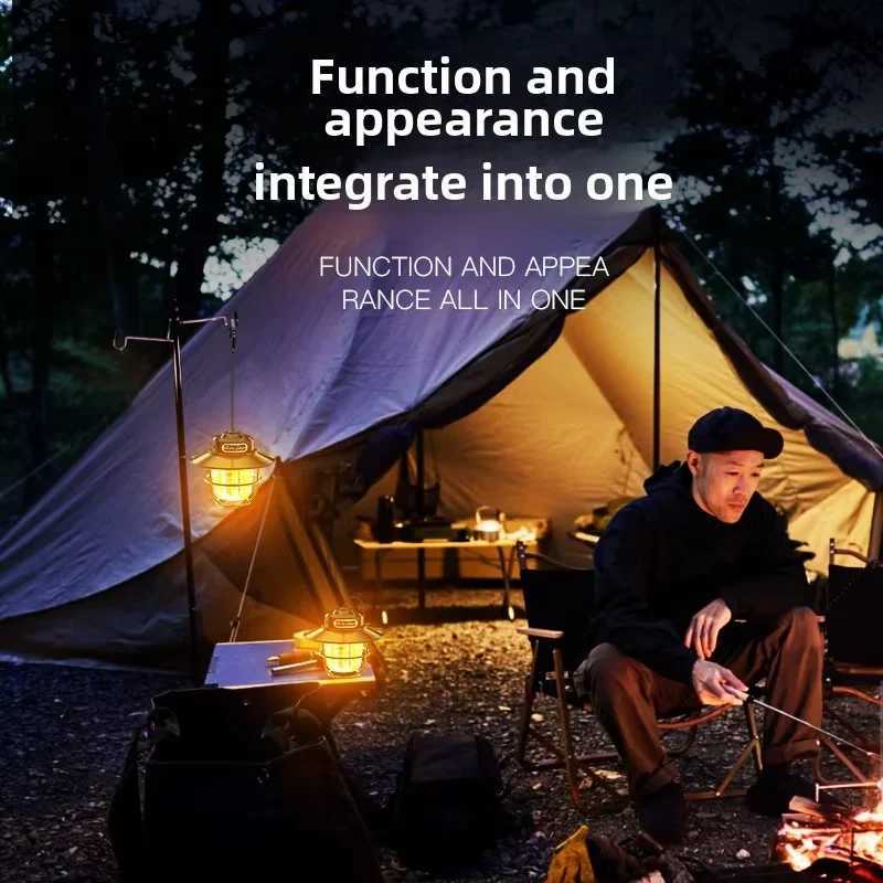LED Camping Lamp Retro Hanging Lamp Portable Stepless Dimming Camping Light Waterproof Rechargeable Outdoor Light Lantern M251115