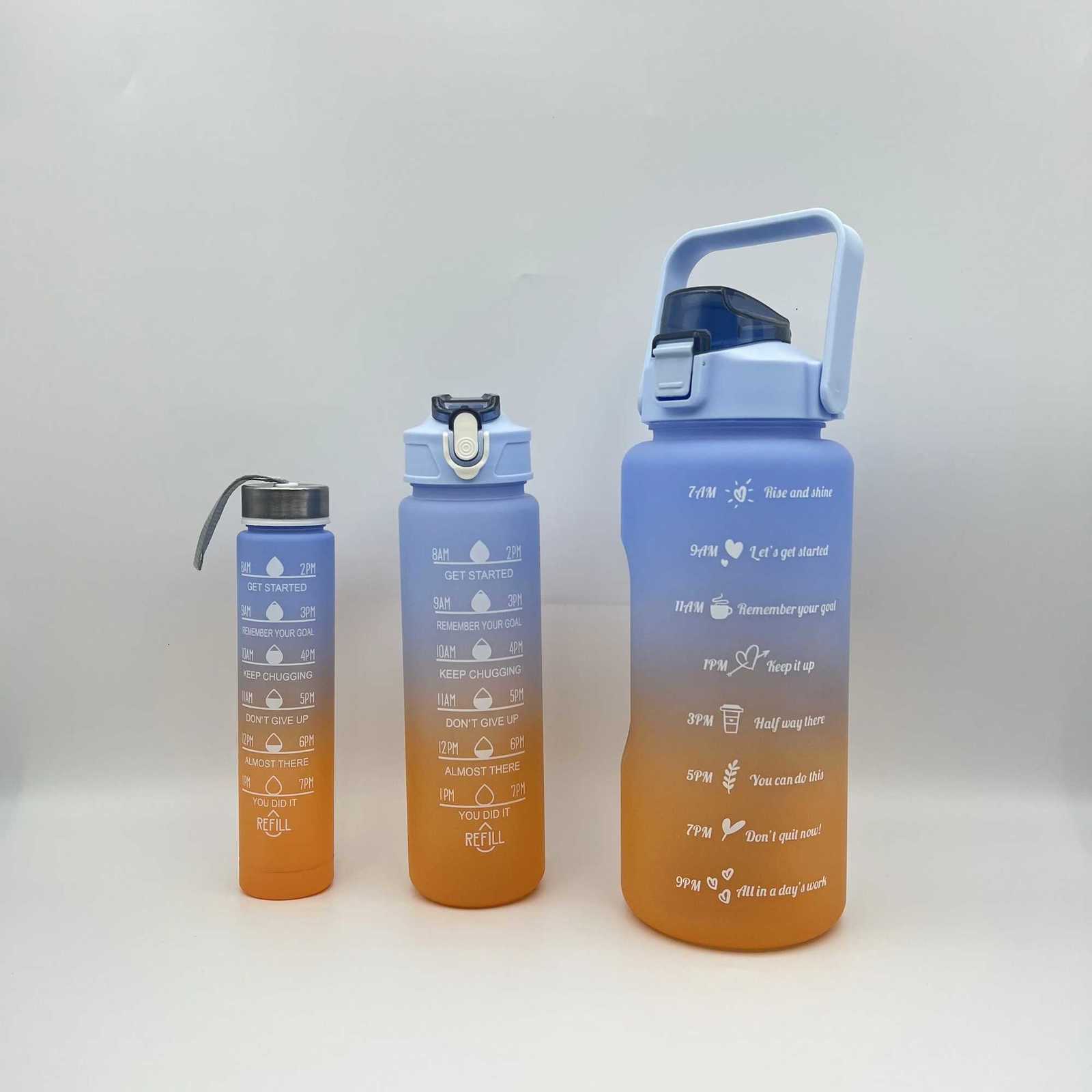 3Pcs Gradient Plastic Cup Set Large Capacity Sports Water Bottle Outdoor Travel Gym Fitness Jugs Student Portable Cup WIth StrawW251114