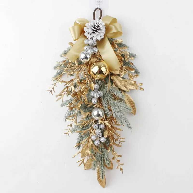 Outdoor Christmas Ornament Decor Artificial Christmas Wreath Branch Rattan Golden Garland Front Door Hanging Wall IndoorM251115
