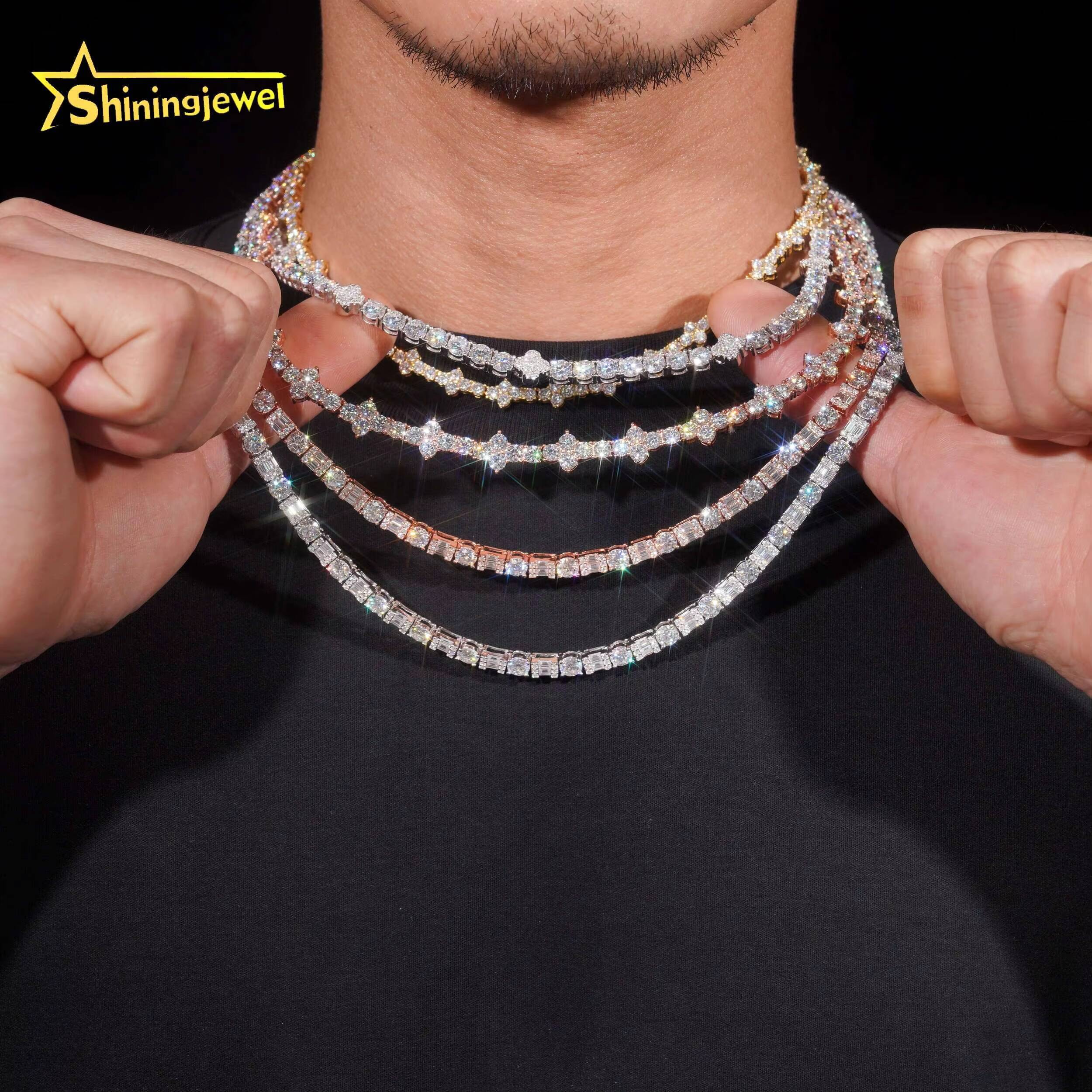 Hip Hop Jewelry Iced Out D VVS Moissanite Tennis Necklace Collection Custom GRA Certificated Moissanite Tennis Chain for Men