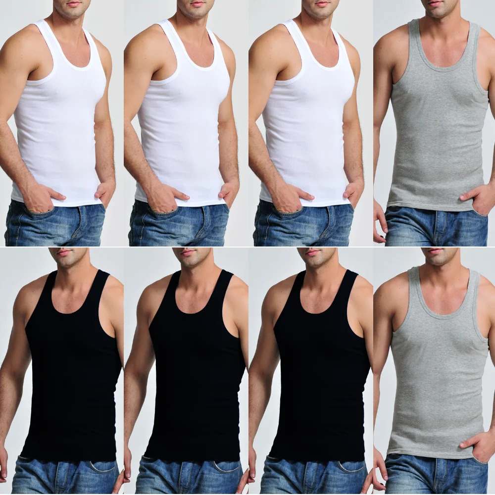 8 mens sleeveless vests solid cotton muscle underwear gym clothing 250407