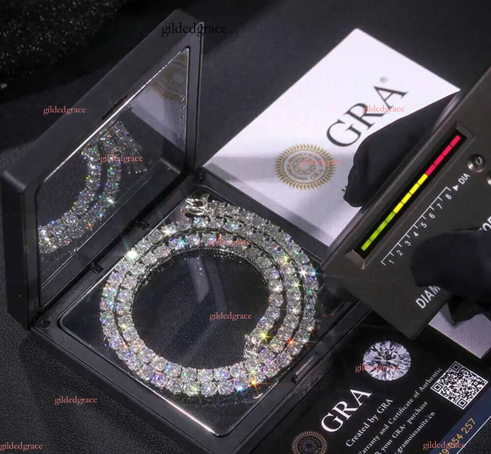 Fashionable man Bracelet Hip hop necklace hip-hop tennis Sterg Sier VVS Moissanite Dia Cluster Iced Out Cuban Chain for Men Women