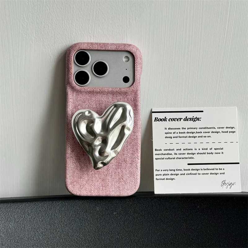 Fashion Pink Denim Cute Love Stand Phone Case For iPhone 17 Pro 15 14 16 Pro Max Back Cover Shockproof Protective Cases Capa J251202