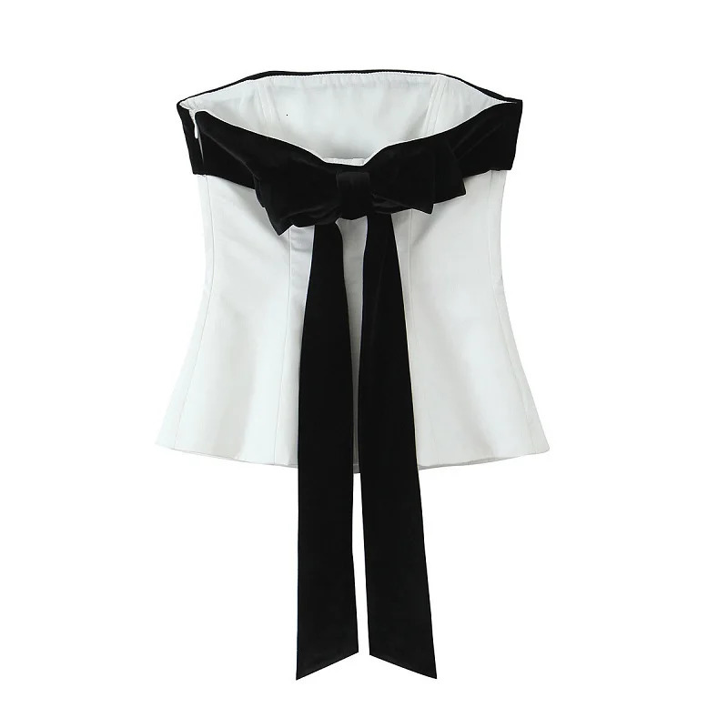 TRAF butterfly tight corset top 2024 womens summer autumn patch work vest fashionable casual elegant backless sleeveless 250414Z