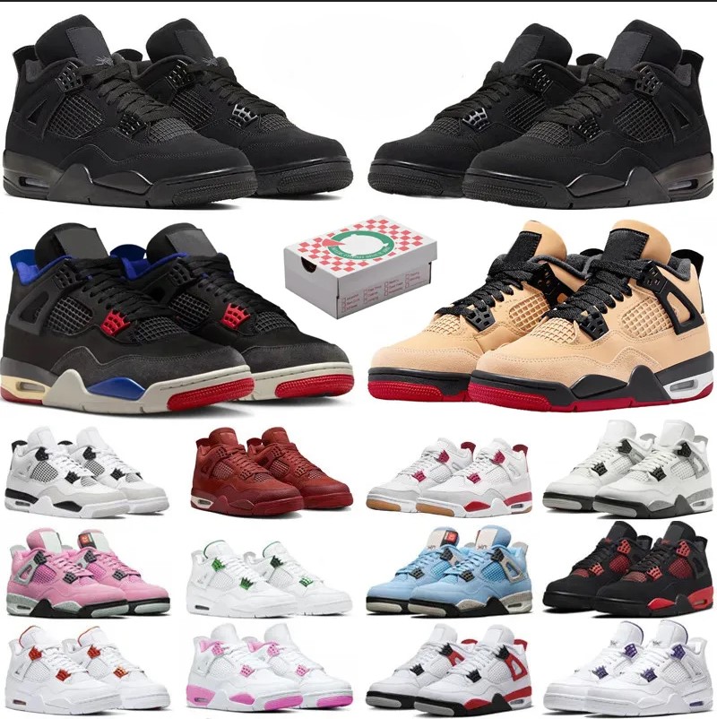 4 Basketball Shoes For Kids big kid 4s Military Black Cat Pine Green White Oreo Red Thunder Unc Bred Cacao Medium Olive Sail toddler Boys Girls pizza Youth Sneakers shoe