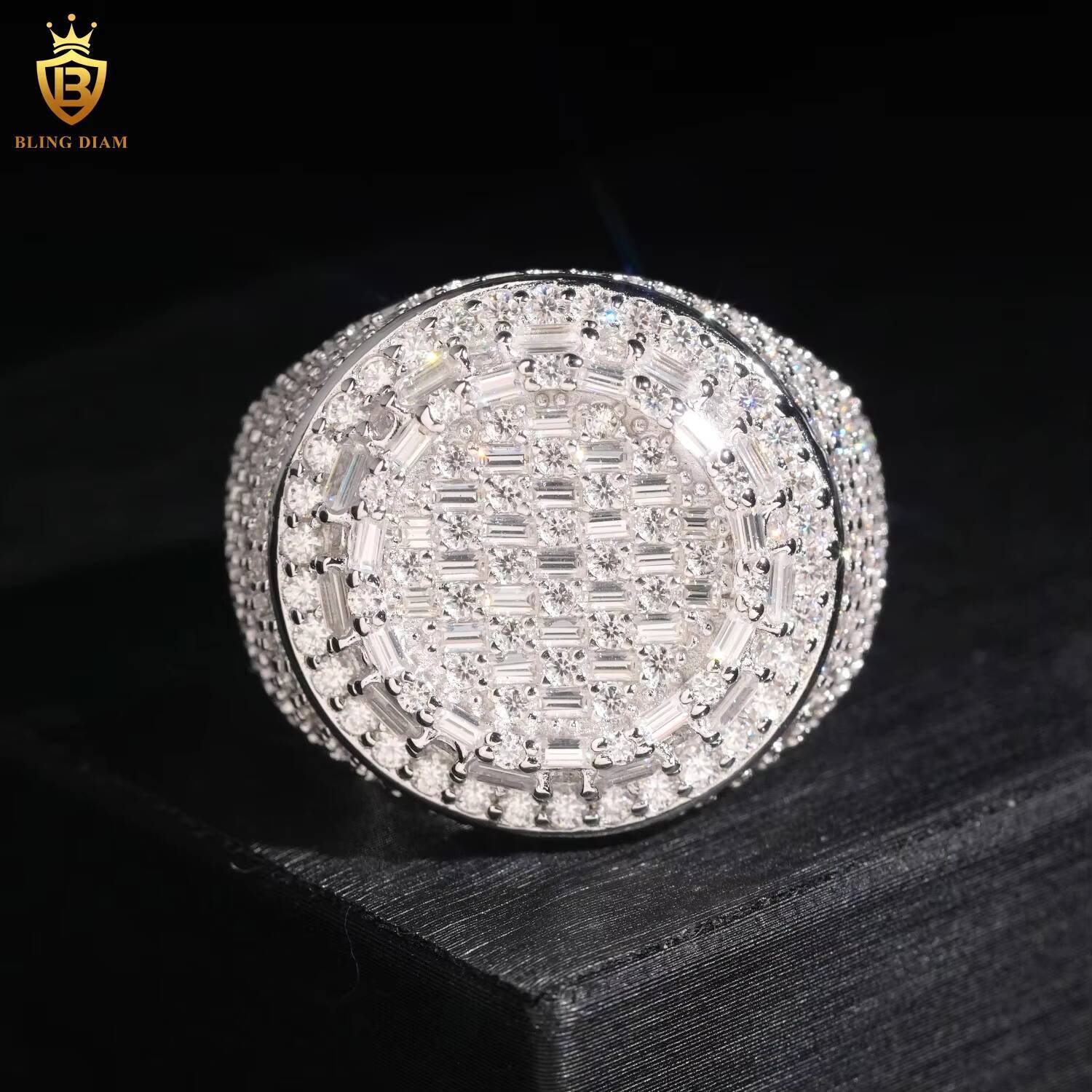 Rapper Hip Hop Custom Iced Out Men Ring VVS Moissanite 925 Sterling Silver Rings Diamond Jewelry Ring