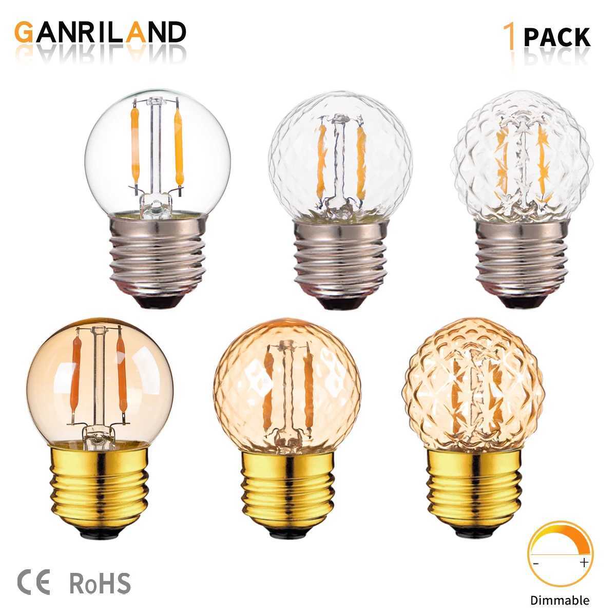 GANRILAND G40 Globe Led Filament Light Bulbs Dimmable Vintage Warm White 1W E27 Diamond Pumpkin Shape Amber Decorative Mini Bulb C251115