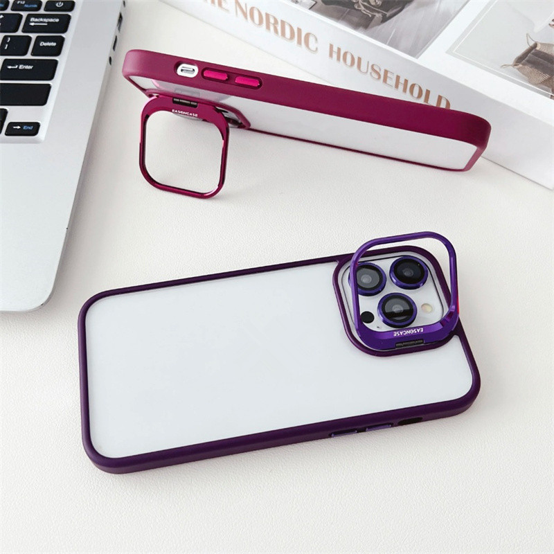 Clear Protective Cover For iPhone 16 16e 15 14 Plus 13 12 11 Pro Max Luxury Magsafe Magnetic Lens Holder Stand Phone Case