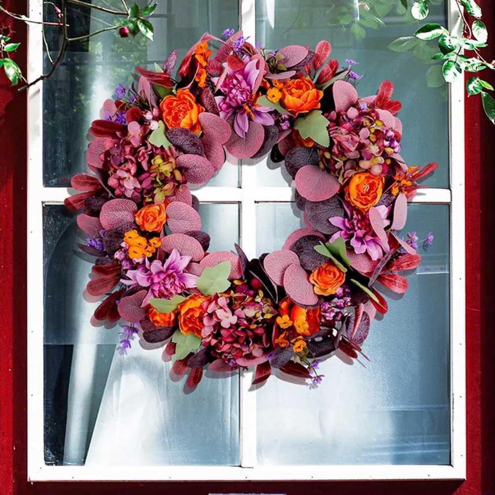 Realistic Autumn Decor Vibrant Fall Wreath with Bow-knot Design for Thanksgiving Front Door Decoration Easy to Hang Autumn for AM251115